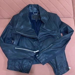 New BCBG Maxazria Shayla Blue Drape Leather Jacket